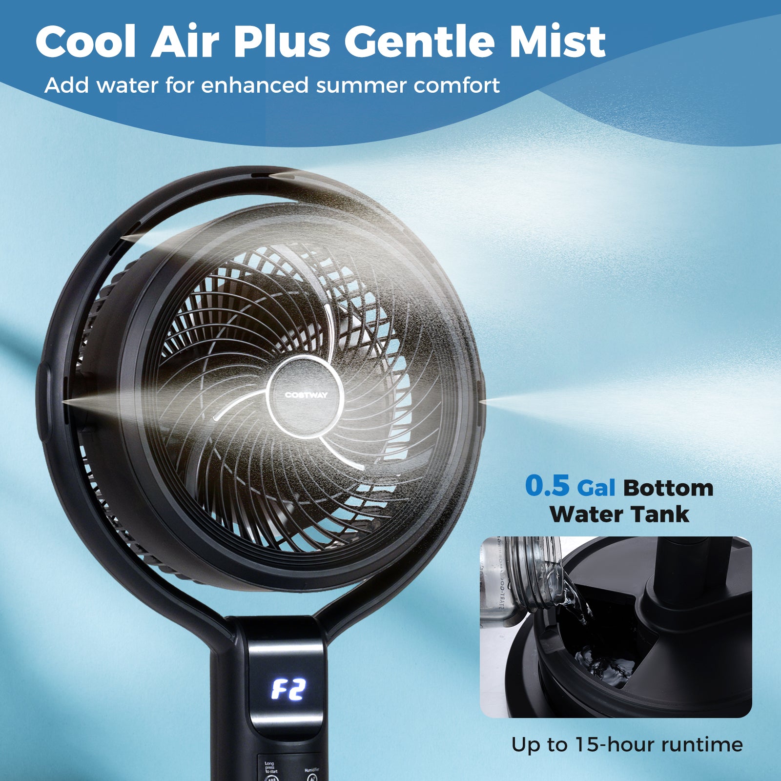 Misting Pedestal Fan, 8 Speeds, 90° Auto Oscillation, Black Fans at Gallery Canada