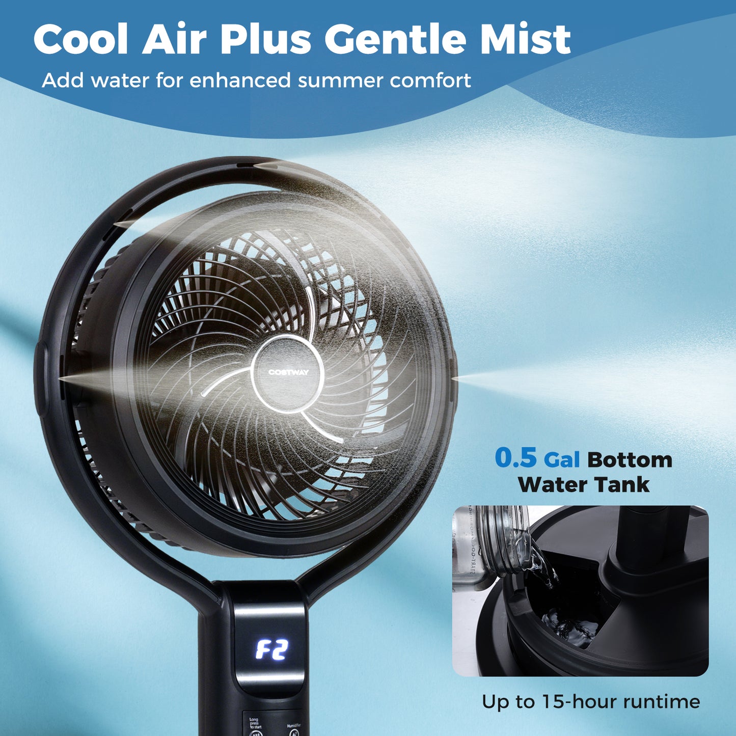 Misting Pedestal Fan, 8 Speeds, 90° Auto Oscillation, Black Fans at Gallery Canada