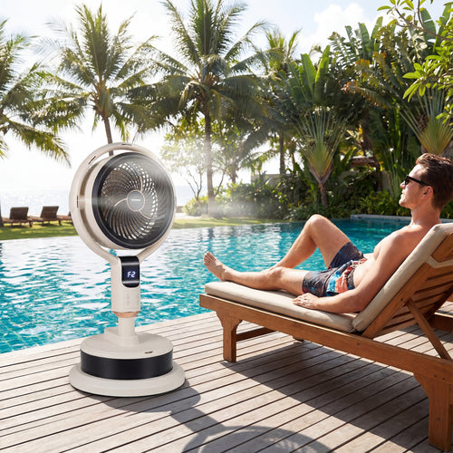 Misting Pedestal Fan, 90° Oscillation, 8 Speeds, White