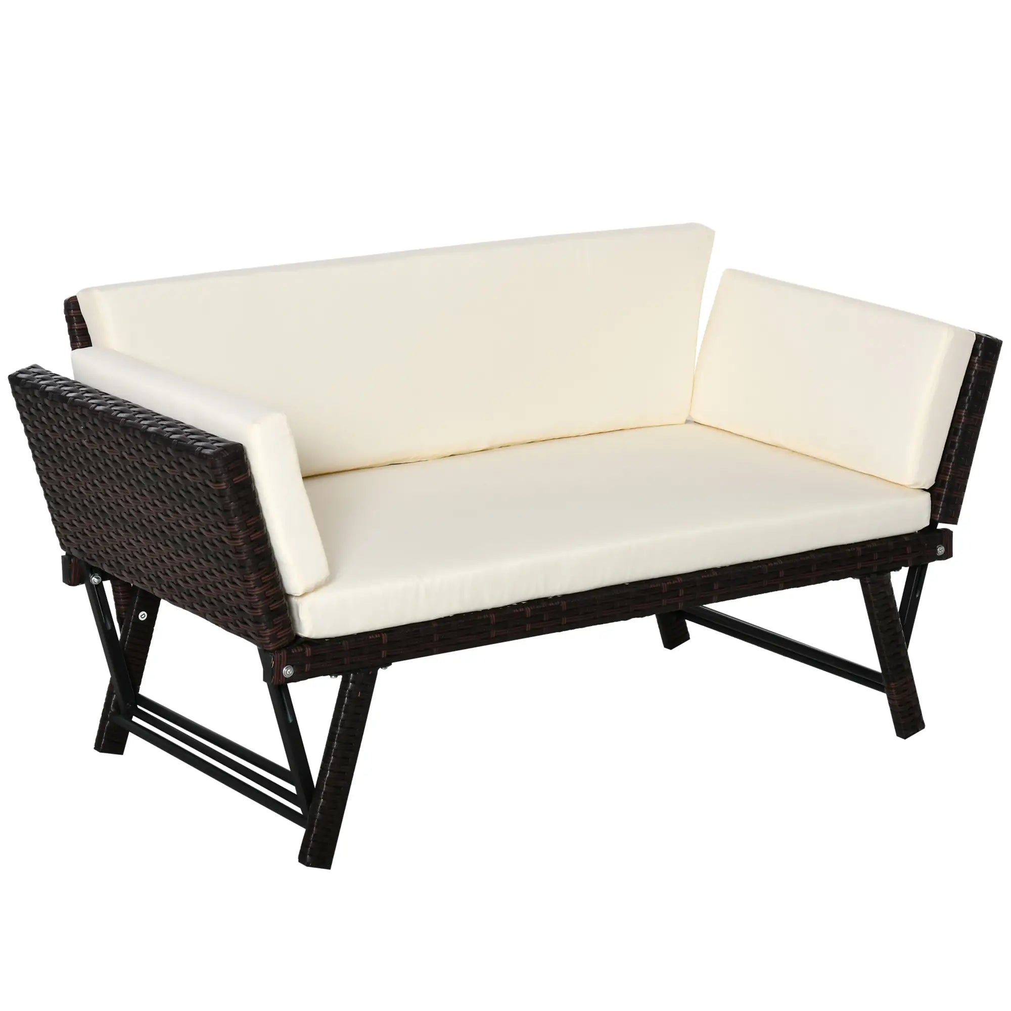 Convertible Rattan Sofa Bed, Chaise Lounge, Wicker Loveseat, Brown Patio Furniture Sets Cream and Brown at Gallery Canada
