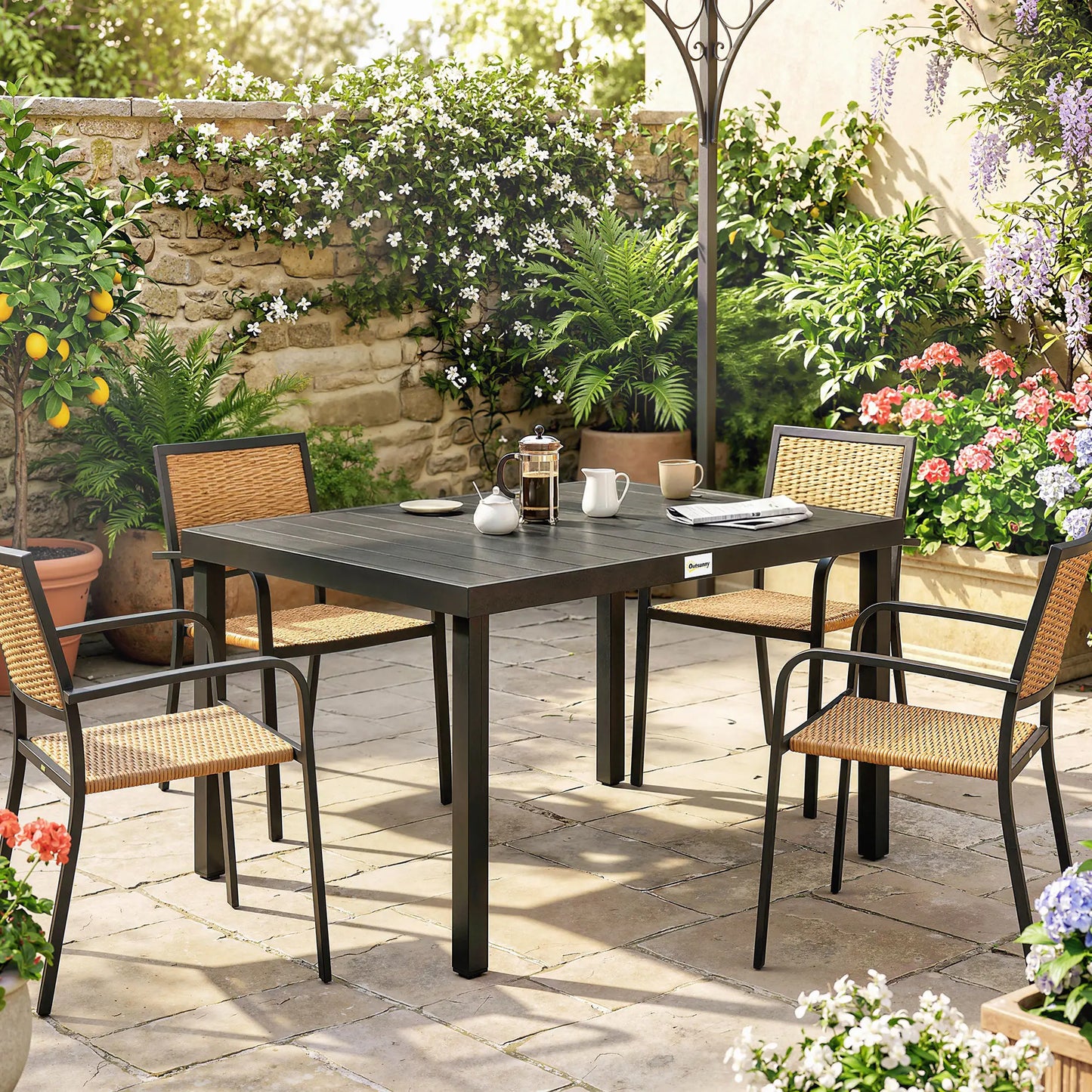 Aluminum Outdoor Dining Table for 6, 47.2" x 35.4" x 29.1", Black Patio Dining Tables at Gallery Canada