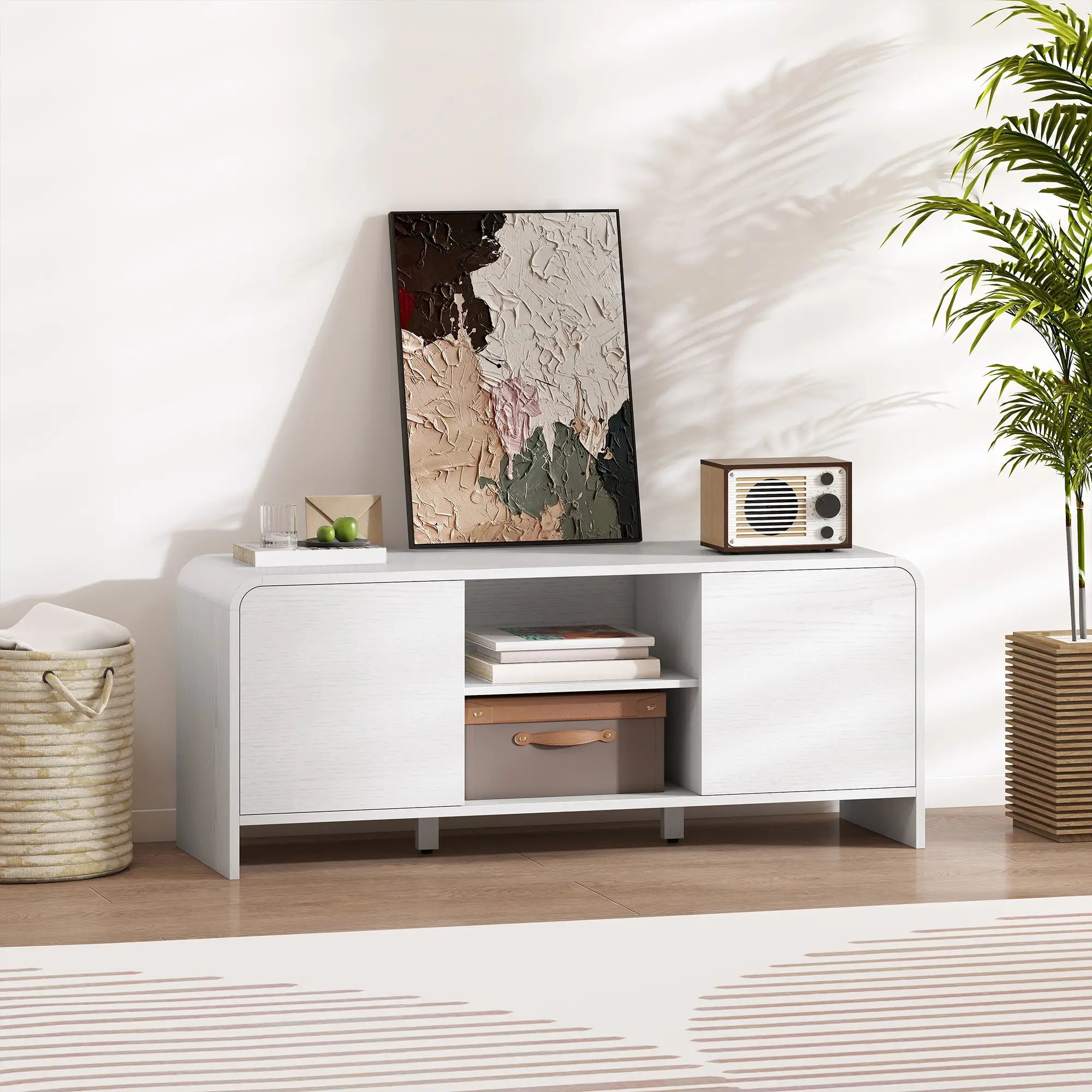 TV Stand For 55 Inch, 2 Cabinets And 2 Shelves, White TV Stands at Gallery Canada