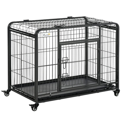 Heavy Duty Folding Dog Crate, Medium Size, 37" x 23" x 27" Houses, Kennels & Pens Dark Grey at Gallery Canada