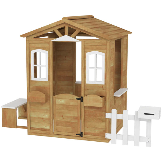 Kids Wooden Playhouse, Door Windows, Mailbox, Flower Pot, Bench, Yellow Play Houses Yellow, White at Gallery Canada