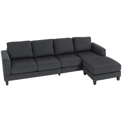 L Shaped Couch with Chaise Lounge, Spring Cushion, Charcoal Grey 3-Seater Sofas Charcaol Grey at Gallery Canada