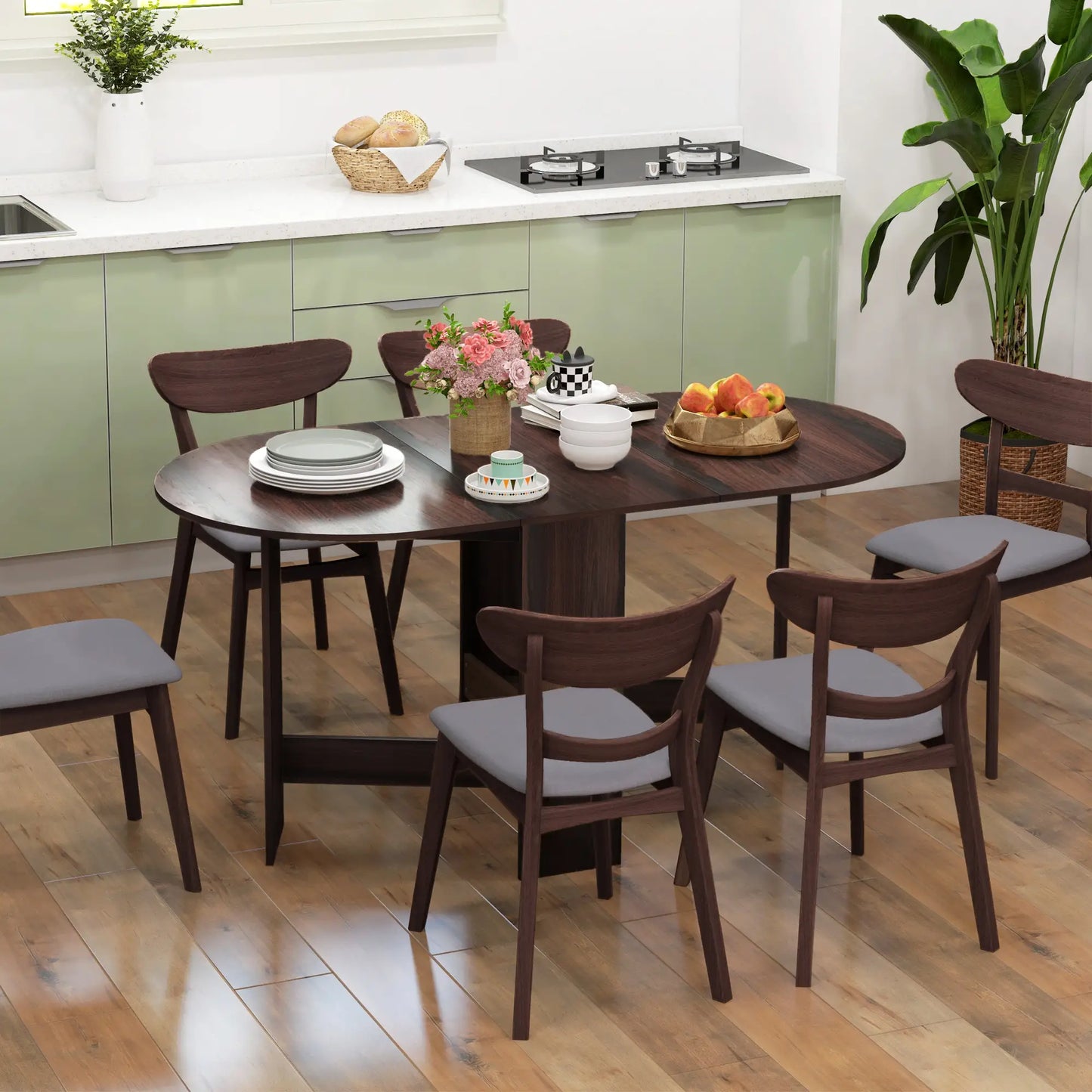 Oval Folding Dining Table, Drop Leaf Kitchen Table, Distressed Brown, Brown Bar Tables & Dining Tables at Gallery Canada