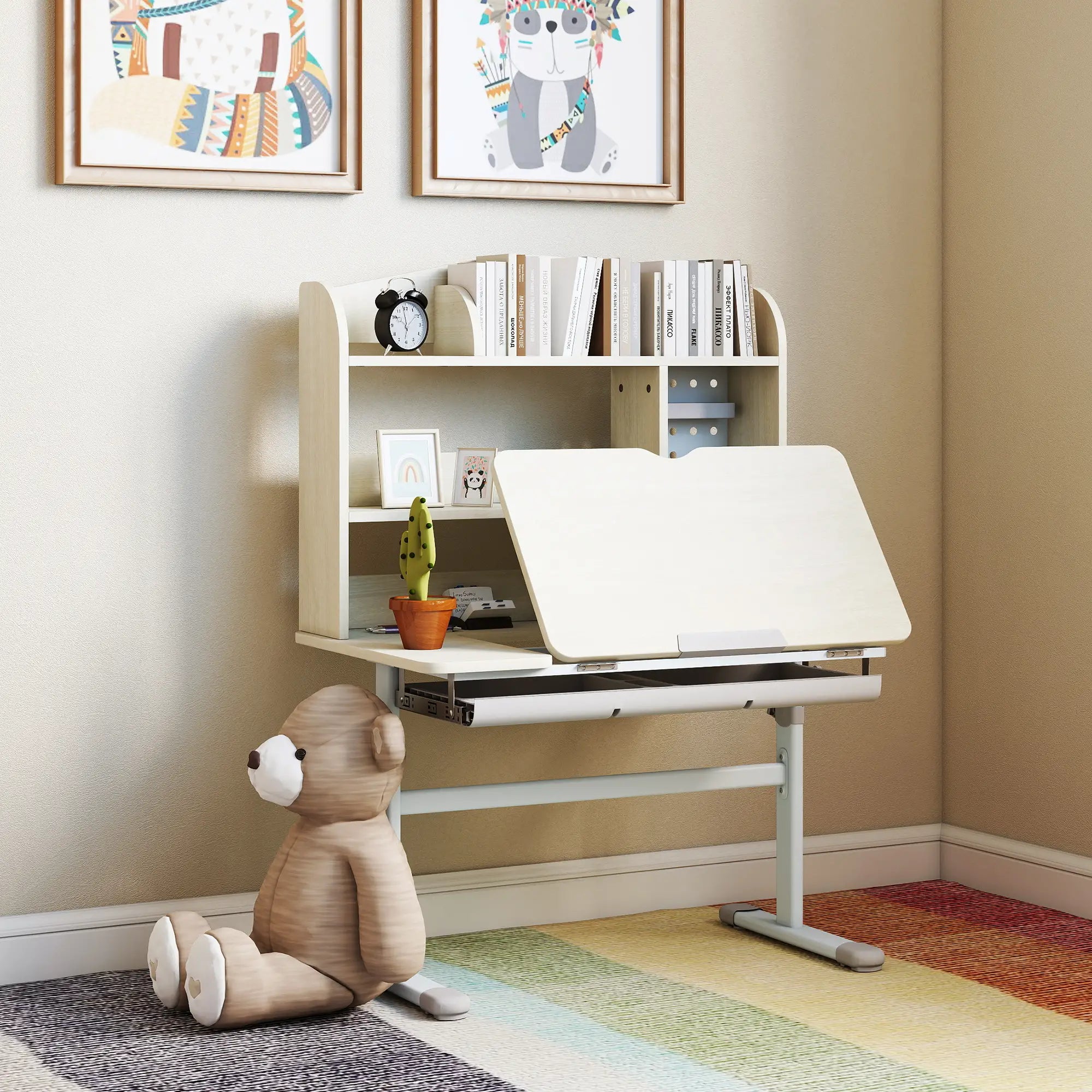 Kids Desk, Height Adjustable, Tilted Desktop, Storage, Drawer, Pegboard, 3-12 Years Kids Desk Sets at Gallery Canada