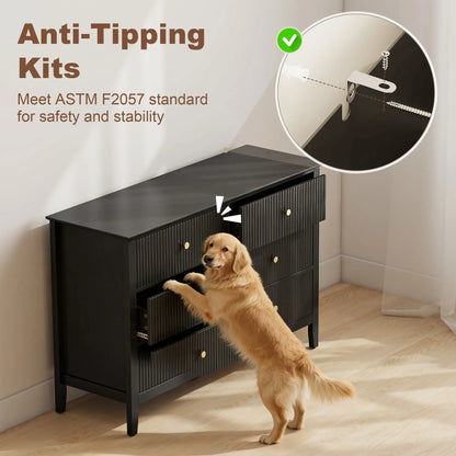 Commode moderne 6 tiroirs, double coffre, noir