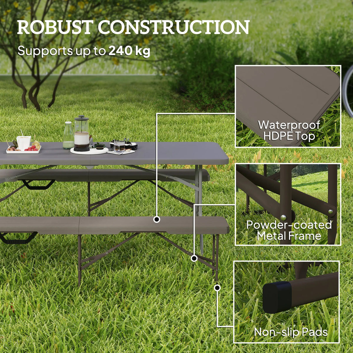 6 ft Plastic Bench Seat, Foldable, Portable, Distressed Brown, Brown Garden Accessories at Gallery Canada