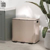 Poubelle, Poubelle à fermeture douce avec pédale, 3x4 gallons (3x15 L), Or