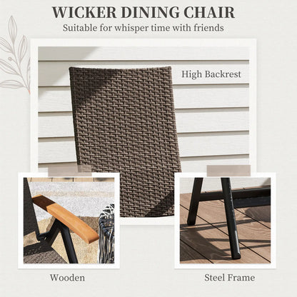 Folding Wicker Patio Dining Chair, 5-Level Reclining, Wooden Armrests, Brown Patio Chairs at Gallery Canada