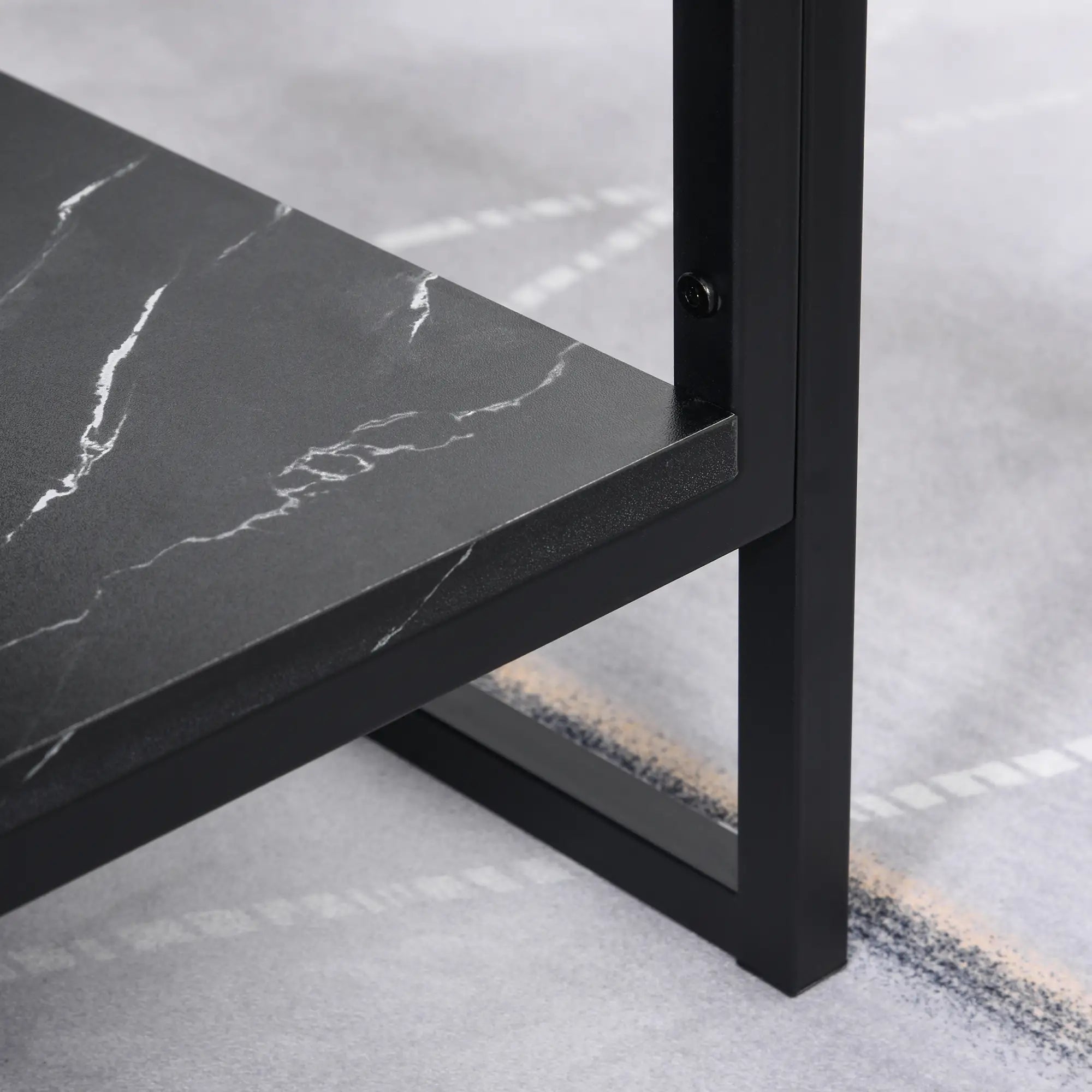 2-Tier Coffee Table with Storage, Marble Textured Top, Black Coffee Tables at Gallery Canada