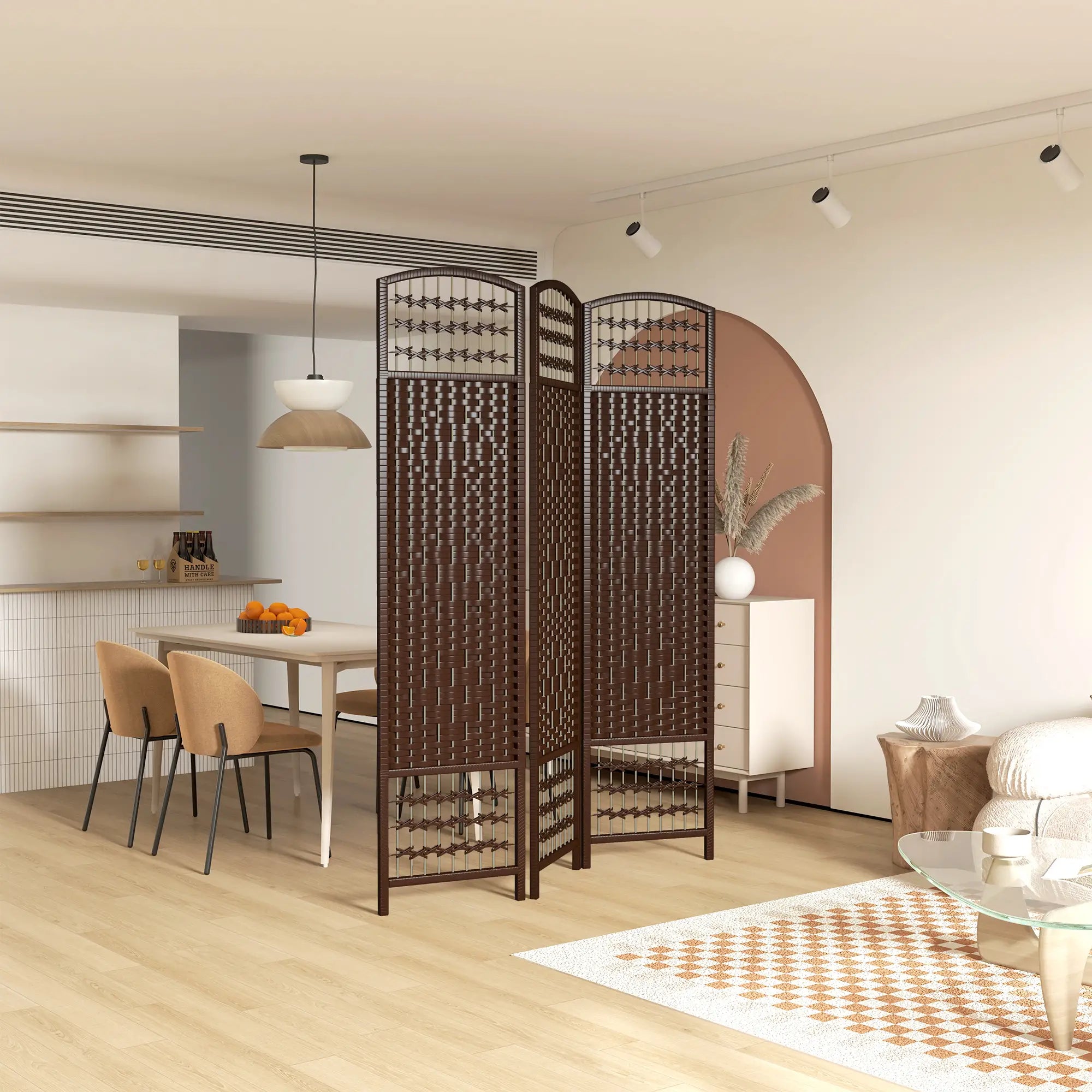3 Panel Folding Room Divider, Portable Privacy Screen, Brown Room Dividers at Gallery Canada