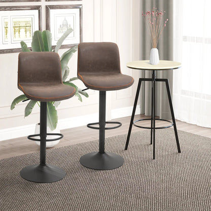 Swivel Bar Stools Set of 2, Adjustable Height, PU Leather, Brown Bar Stools at Gallery Canada
