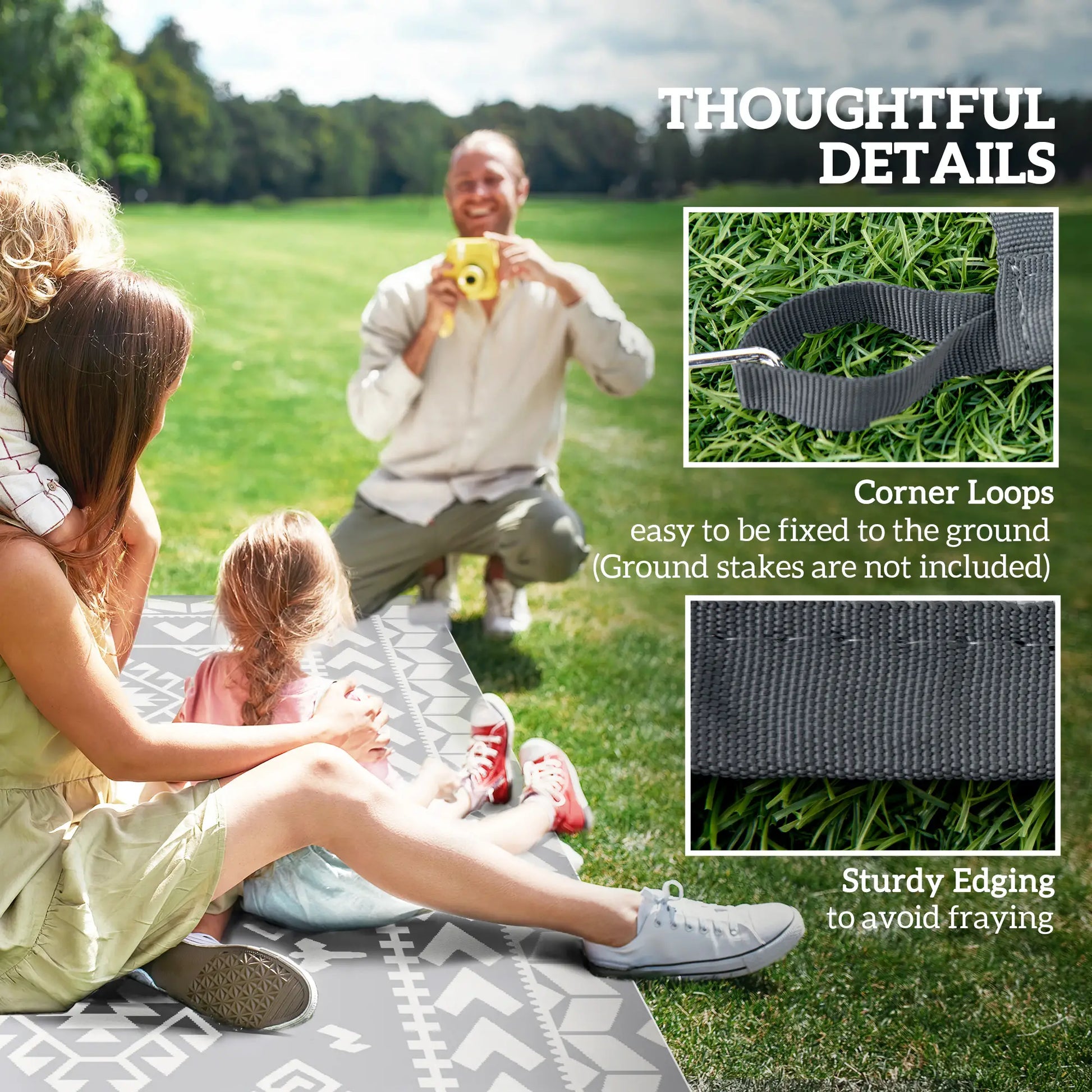 9' x 12' Outdoor RV Rug, Reversible Patio Mat, White and Grey Garden Decor at Gallery Canada