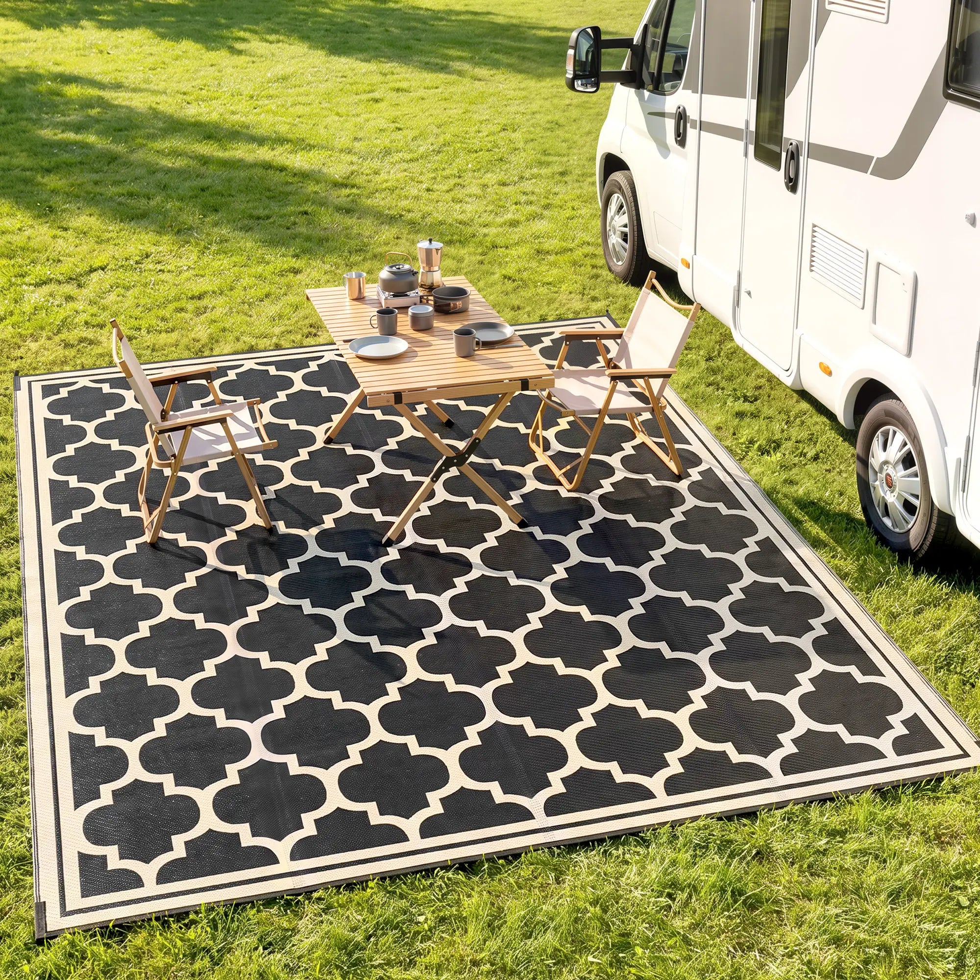 9'x12' Reversible Outdoor RV Rug, Patio Mat, Black Outdoor Reversible Rugs at Gallery Canada