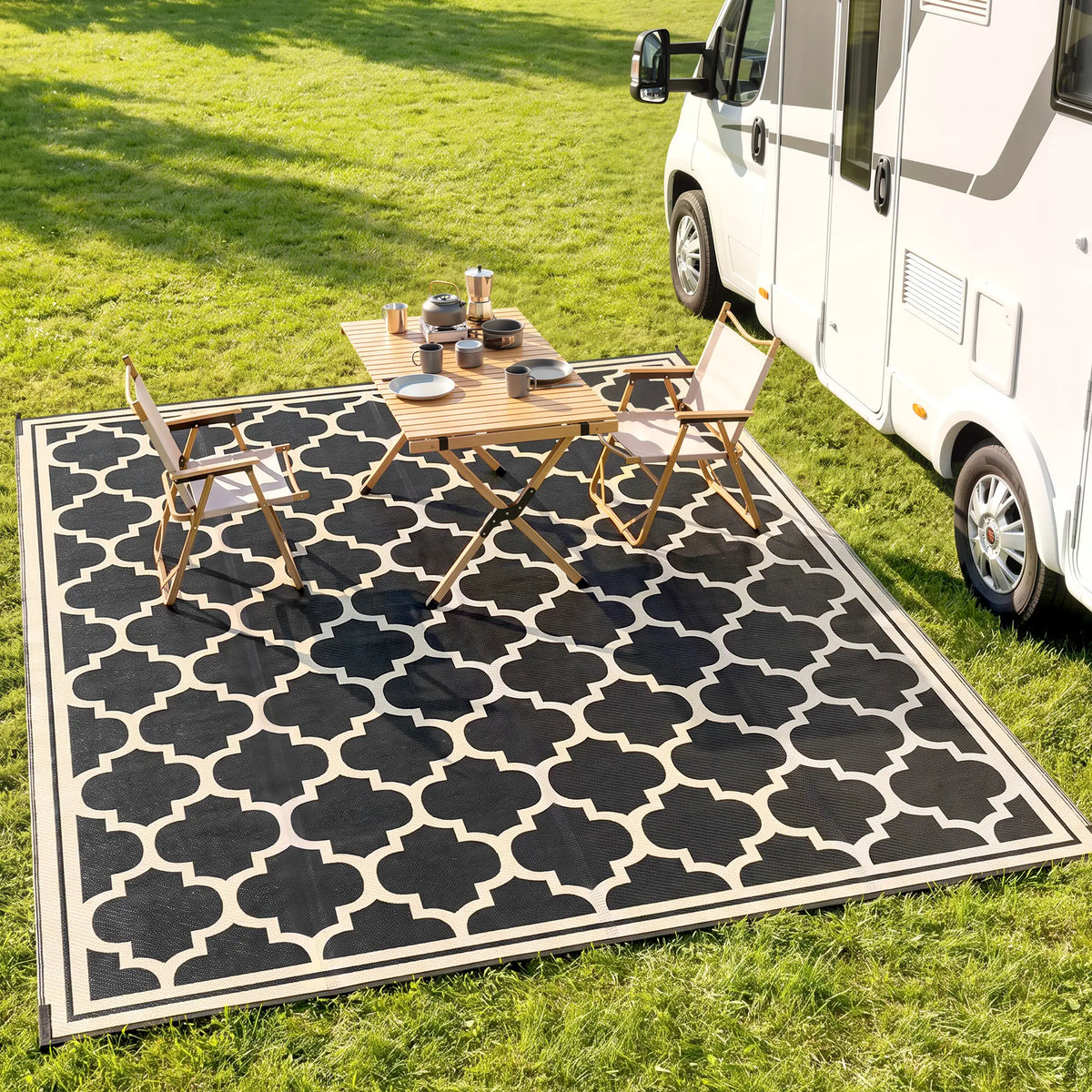 9'x12' Reversible Outdoor RV Rug, Patio Mat, Black Outdoor Reversible Rugs at Gallery Canada