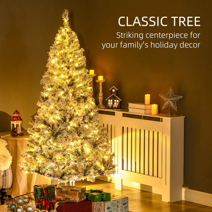 6ft Prelit Snow Flocked Christmas Tree, Metal Base, Warm White LED Pre Lit Christmas Trees at Gallery Canada