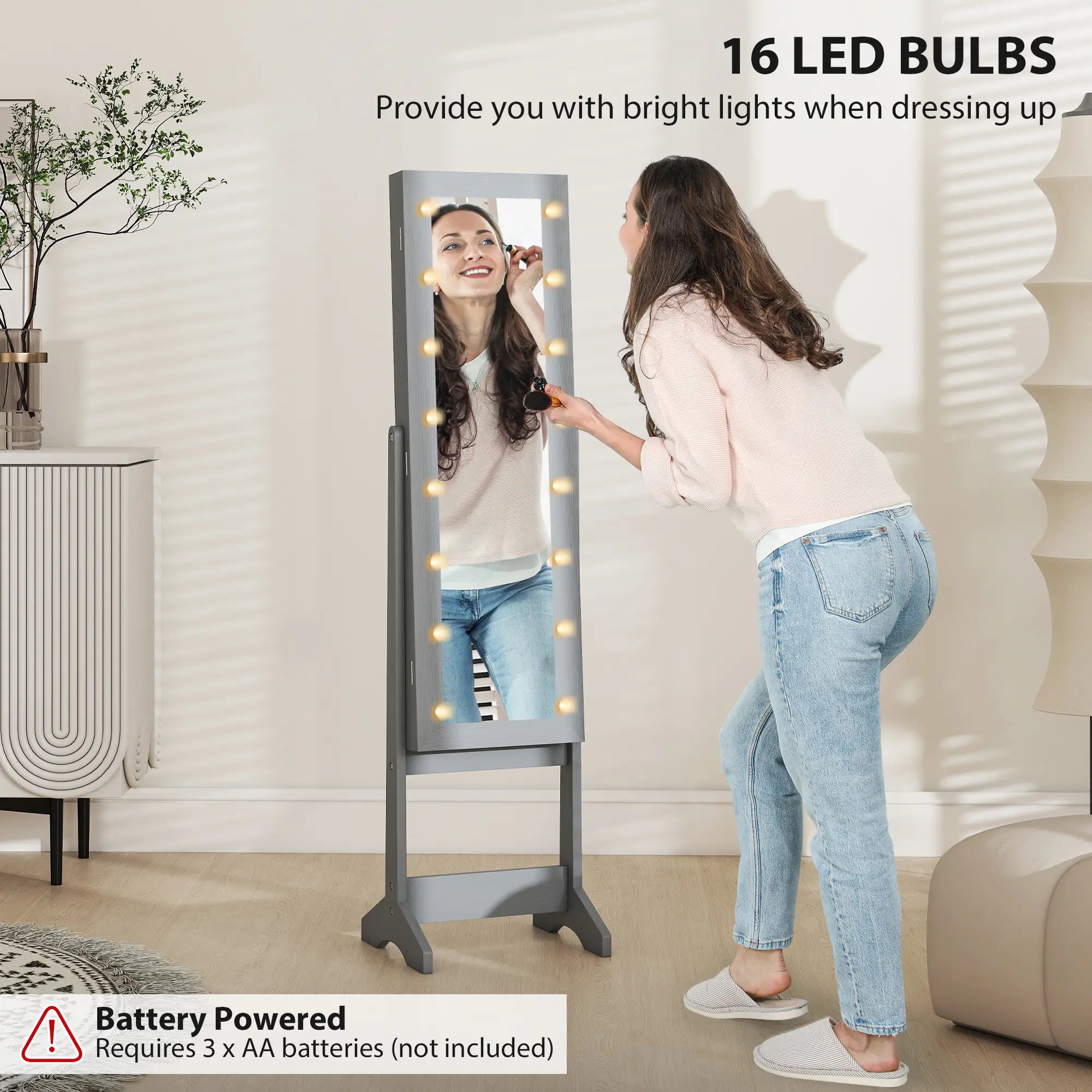 Free Standing Armoire Organizer, Lighted Mirrored Jewelry Cabinet, Grey Jewellery Armoire & Jewellery Mirror Cabinets at Gallery Canada