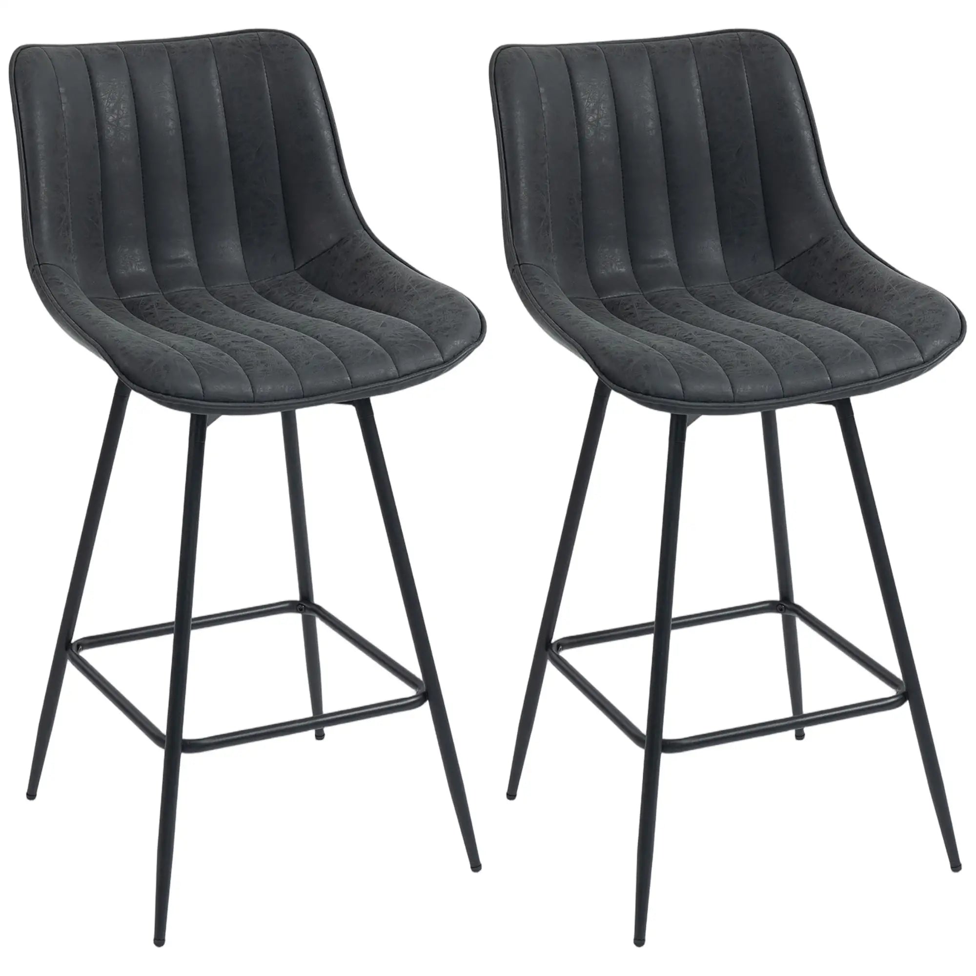 Set of 2 Counter Height Barstools, PU Leather, Black Bar Stools at Gallery Canada