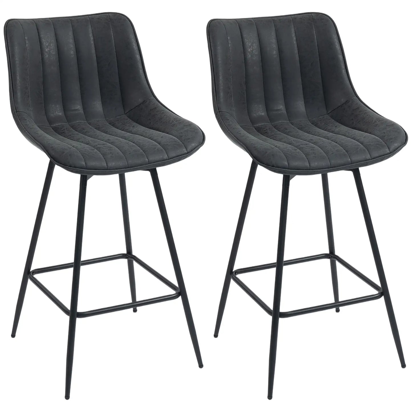 Set of 2 Counter Height Barstools, PU Leather, Black Bar Stools at Gallery Canada