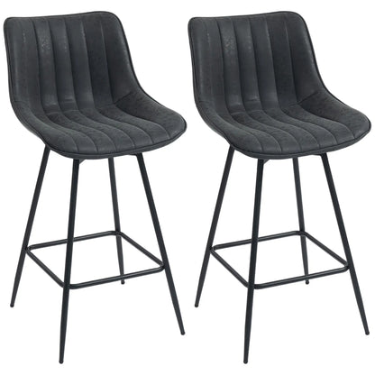 Set of 2 Counter Height Barstools, PU Leather, Black Bar Stools at Gallery Canada