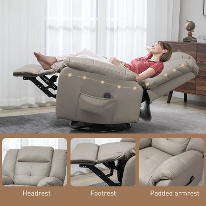 8-Point Vibration Massage Recliner, PU Leather 360° Swivel, Grey Single Sofas at Gallery Canada