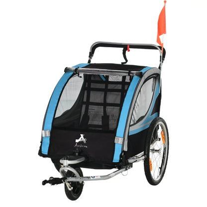 2 Seat Bike Trailer, Double Jogging Stroller, Handbrake, Rubber Wheels, Blue Kids Bike Trailers at Gallery Canada