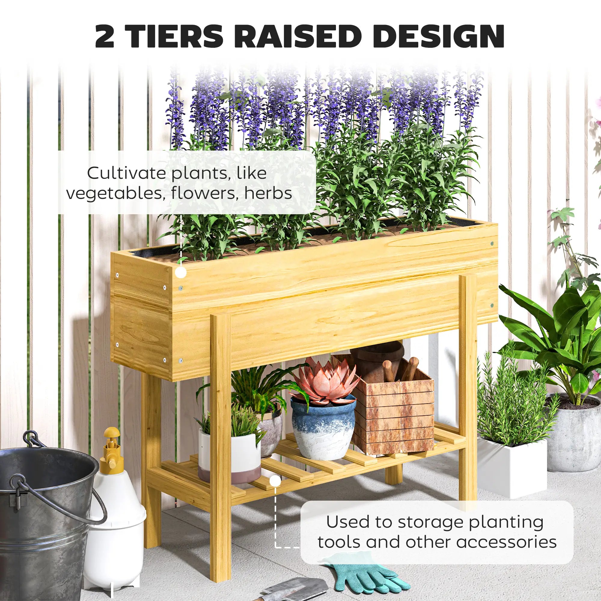 Raised Garden Bed With Legs, Elevated Planter With Storage Shelf, Natural Wood Raised Garden Beds at Gallery Canada