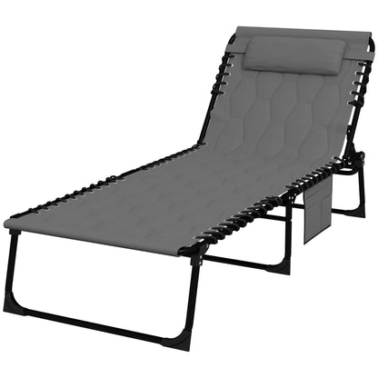 Folding Chaise Lounge, Reclining Back, 25.6" x 74" x 14.2", Grey Lounger Chairs Black, Grey at Gallery Canada