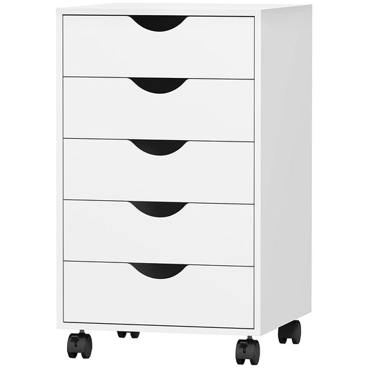 Armoire de classement à 5 tiroirs sur roulettes, 15,7" x 15,7" x 26,4", blanc