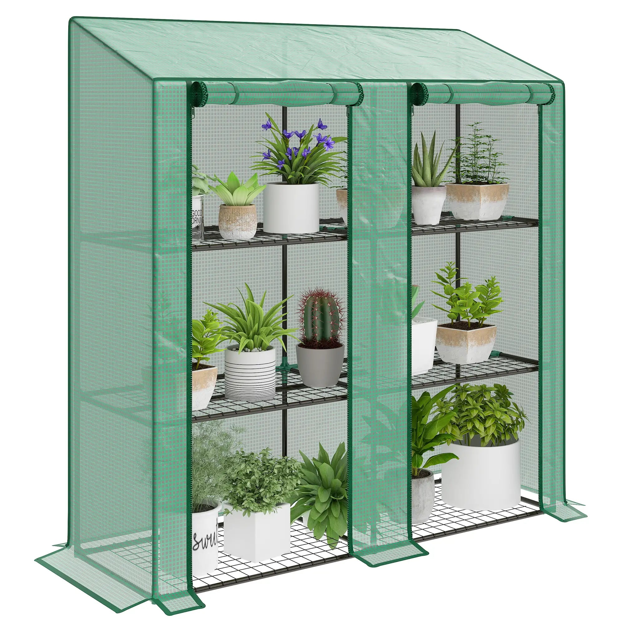 Portable Mini Greenhouse, 3 Tier Shelves, Reinforced PE Cover, 56.3