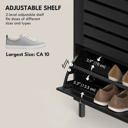 Narrow Shoe Storage Cabinet, 3 Flip Drawers, Adjustable Shelves, 24 Pairs, Black Shoe Storage Cabinets & Racks at Gallery Canada