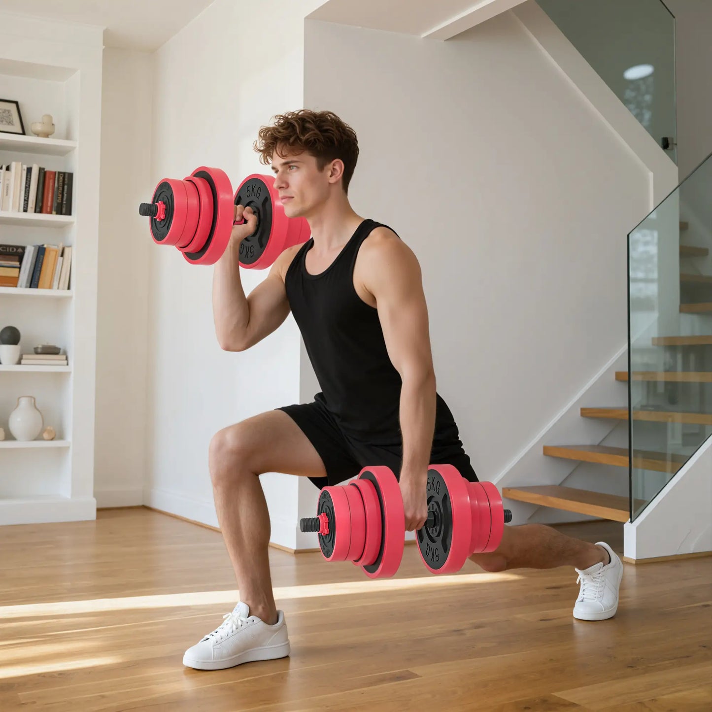 88lbs 4-in-1 Adjustable Dumbbell Set, Barbell, Kettlebell, Push Up Stand, Red Dumbbells & Barbells at Gallery Canada