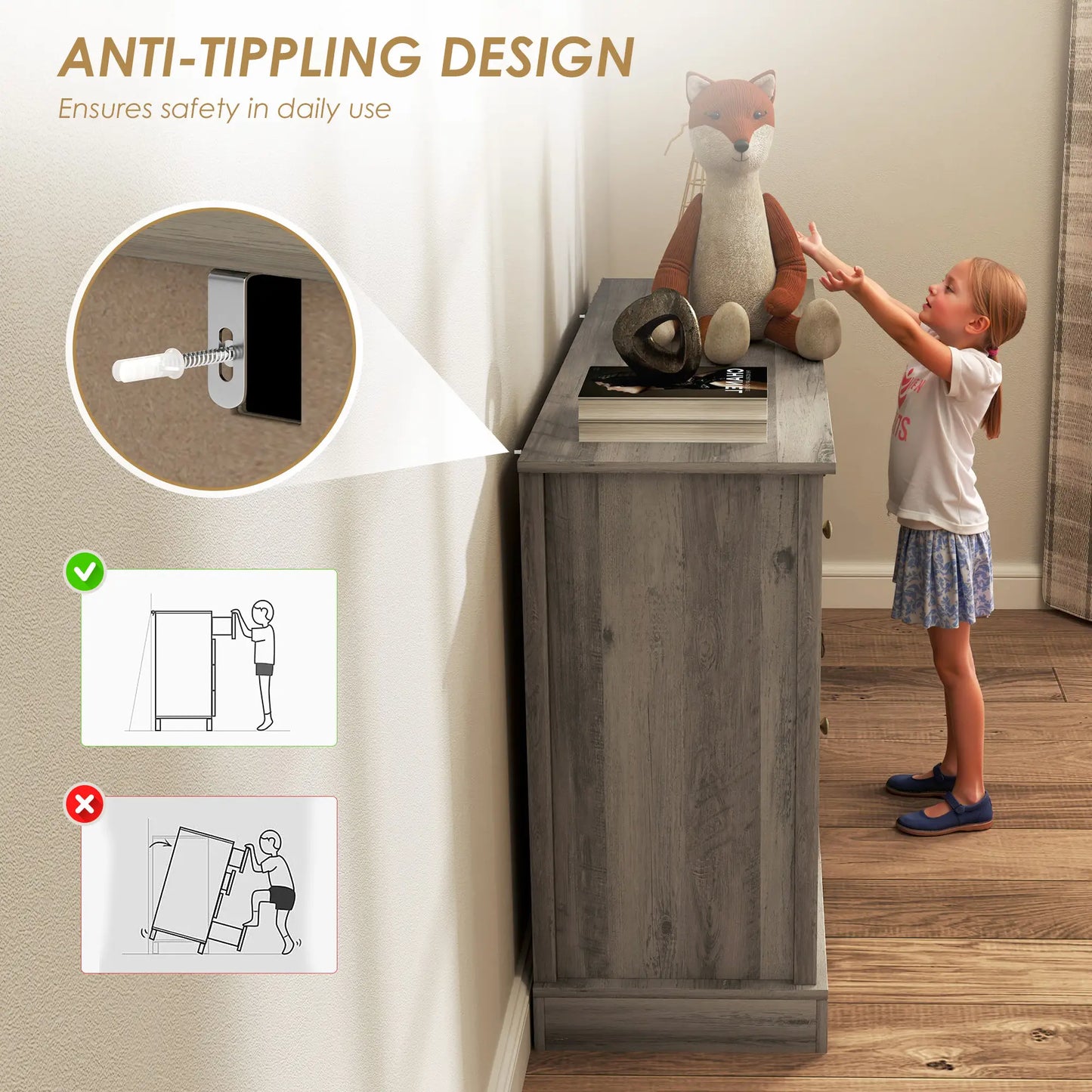 Sideboard Buffet Cabinet, Coffee Bar with Glass Doors, Adjustable Shelves, Weathered Grey Oak, Grey Bar Cabinets at Gallery Canada