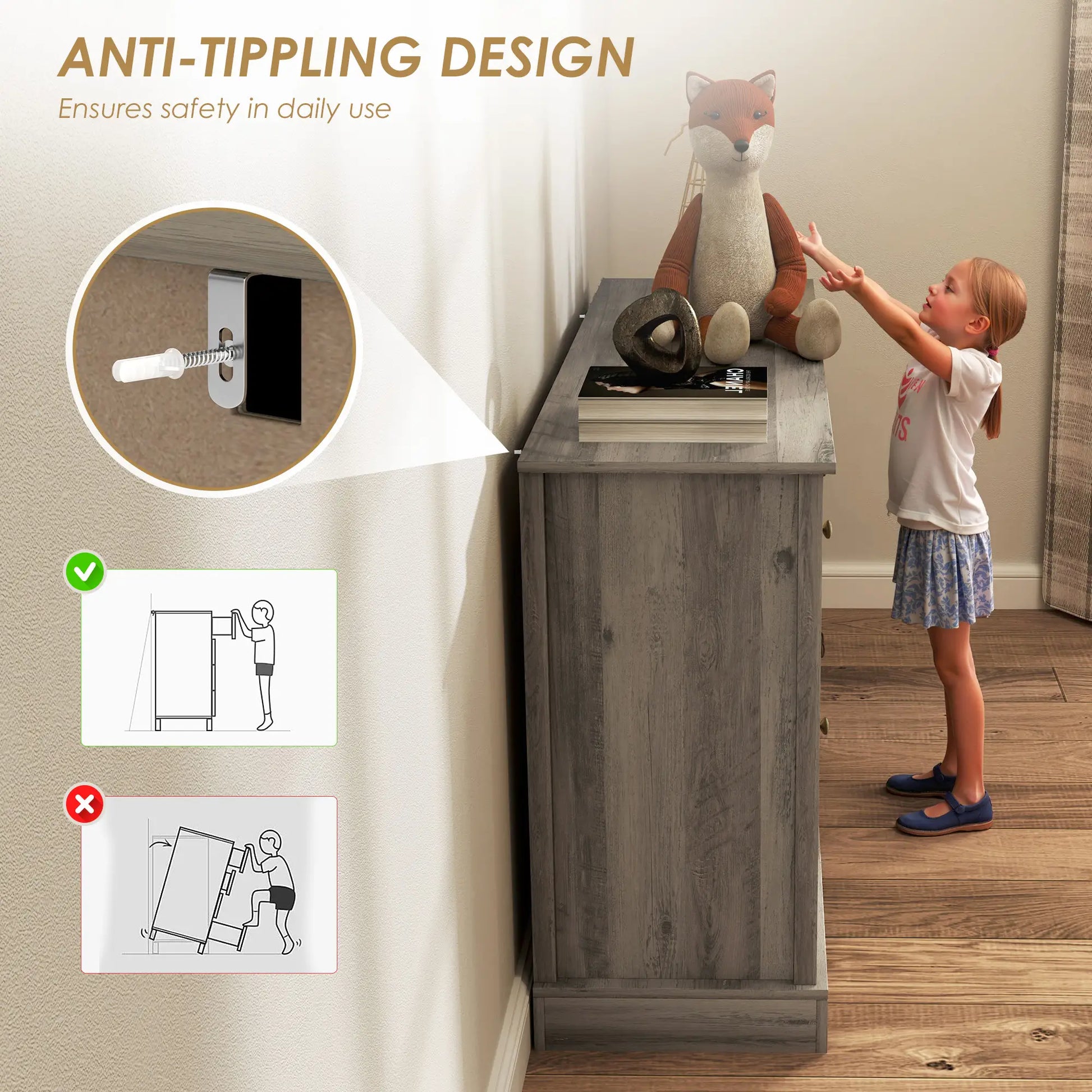 Sideboard Buffet Cabinet, Coffee Bar with Glass Doors, Adjustable Shelves, Weathered Grey Oak, Grey Bar Cabinets at Gallery Canada