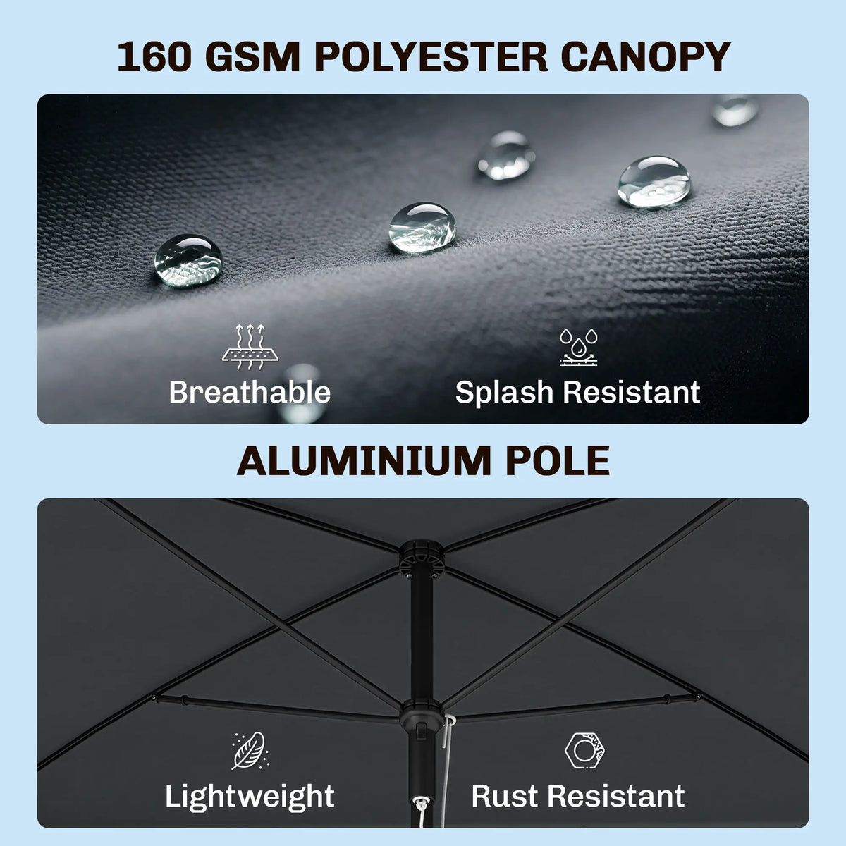 6.5x4ft Rectangle Patio Umbrella, Aluminum Tilt Adjustable, Grey Sun Umbrellas at Gallery Canada