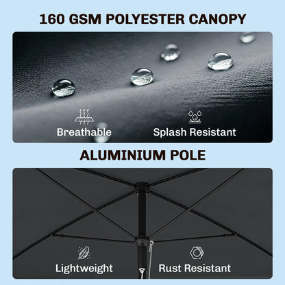 6.5x4ft Rectangle Patio Umbrella, Aluminum Tilt Adjustable, Grey Sun Umbrellas at Gallery Canada