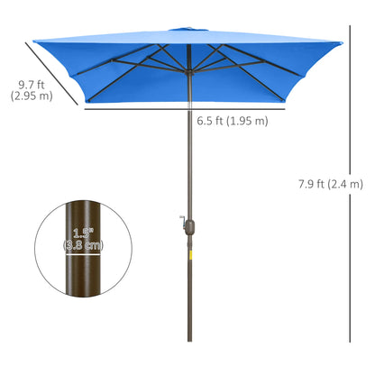 6.5x10ft Rectangle Patio Umbrella, Aluminum Frame, Crank Handle, Blue Sun Umbrellas at Gallery Canada