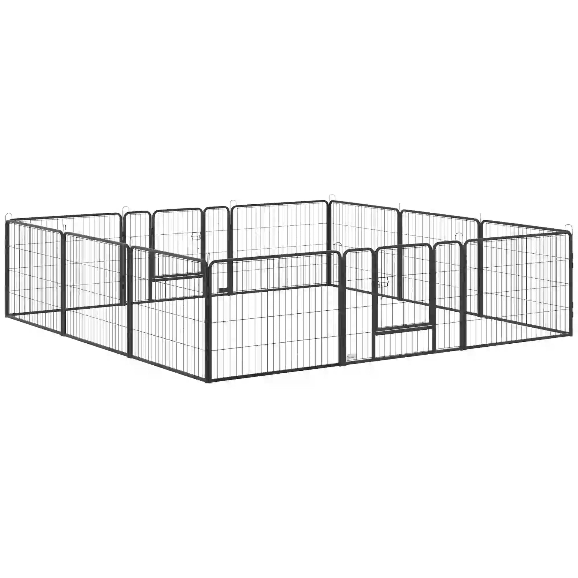 31.5"W Metal Dog Playpen, 23.5"H, 12 Panels, Indoor Outdoor Pet Fence Houses, Kennels & Pens Grey at Gallery Canada