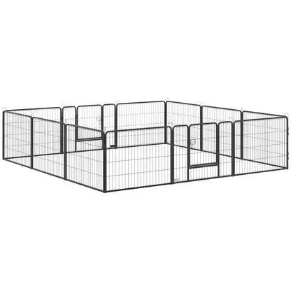 31.5"W Metal Dog Playpen, 23.5"H, 12 Panels, Indoor Outdoor Pet Fence Houses, Kennels & Pens Grey at Gallery Canada