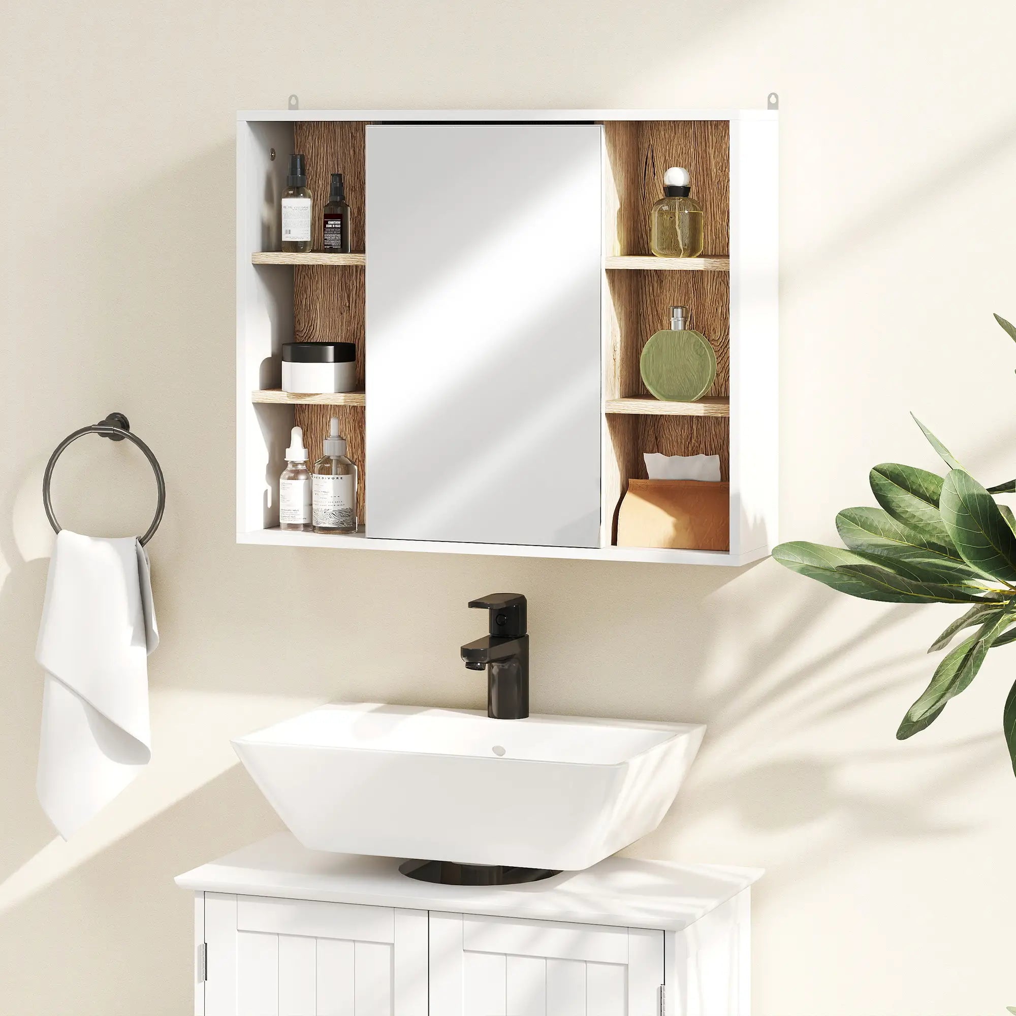 Wall-Mounted Medicine Cabinet with Mirror, Over Toilet Vanity, Oak, White Mirror Medicine Cabinets at Gallery Canada