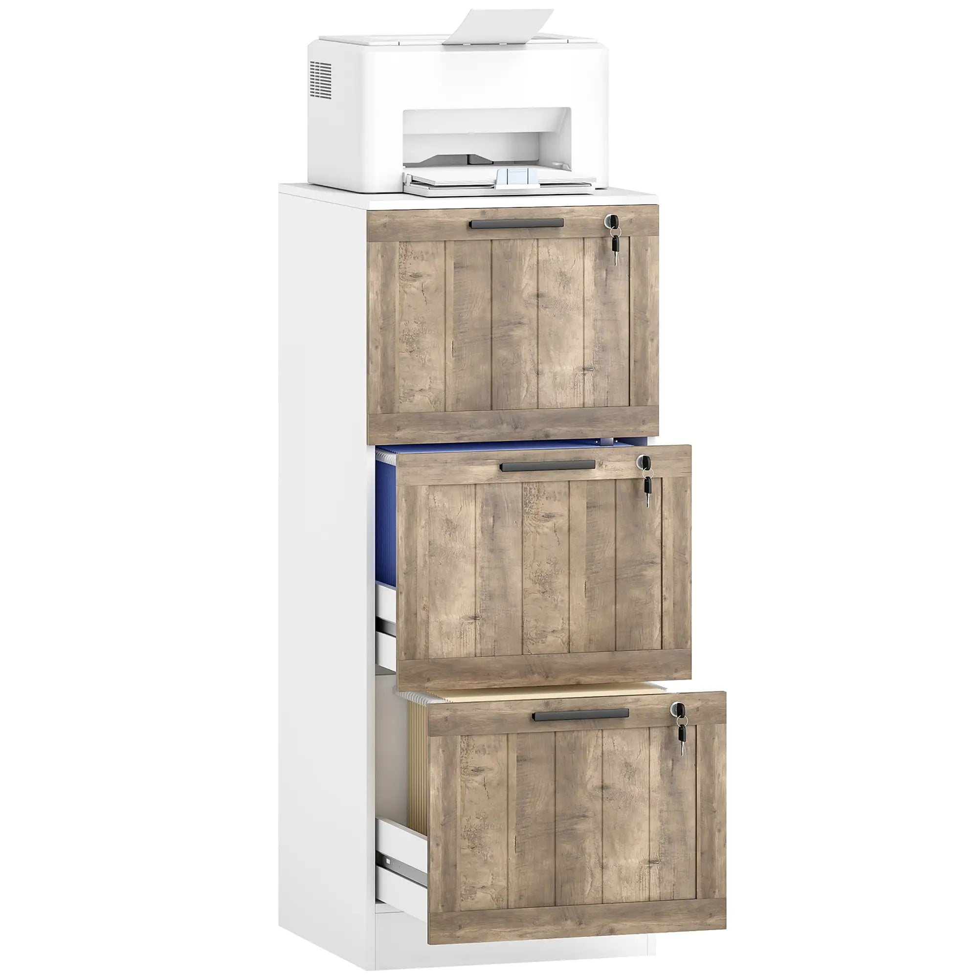 3 Drawer Filing Cabinet, Farmhouse Style, Adjustable Hanging Rails, A4 Letter Size, White Office Cabinets & Cupboards at Gallery Canada