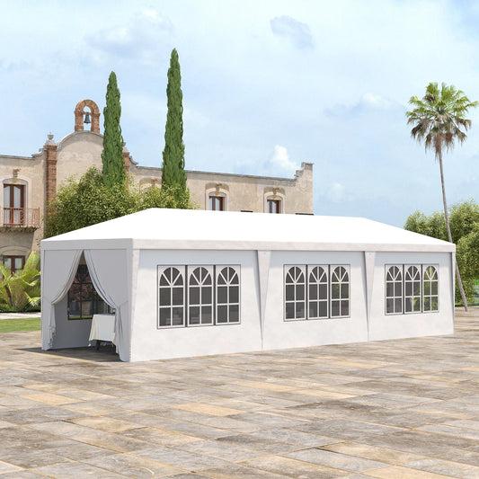 10' x 28' Party Gazebo Tent, Portable Wedding Canopy, Outdoor Sunshade with Sidewalls, White Canopy Tents White at Gallery Canada