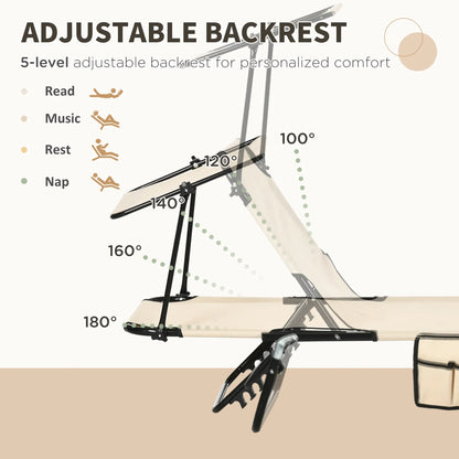 2 Piece Folding Chaise Lounges, Reclining Back, Sunshade, Pool, Beach, Patio Lounger Chairs at Gallery Canada