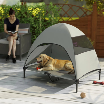 Elevated Dog Bed With Canopy, Washable Mesh, Steel Frame, 41.7" x 29.9" x 39", Light Grey Elevated Dog Beds at Gallery Canada