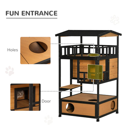 4-Floor Wood Outdoor Cat House, Condo, Fun Entrances, Perch, Natural Cat Houses at Gallery Canada