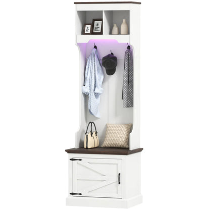 3-in-1 Hall Tree, LED Lights, Bench, Coat Rack, Shoe Storage, White Wood Grain, White Clothing Storage White Wood Grain with Light at Gallery Canada
