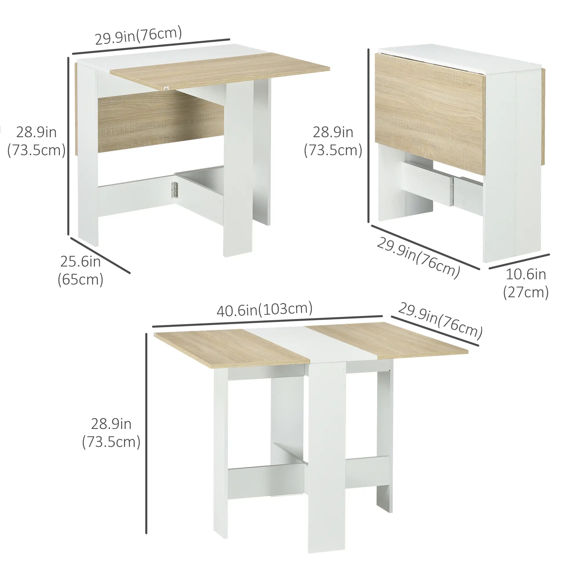 Drop Leaf Dining Table, Folding Wood Table, Multi-Use Side Table, White/Oak, White, Oak Bar Tables & Dining Tables at Gallery Canada