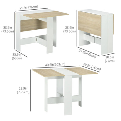 Drop Leaf Dining Table, Folding Wood Table, Multi-Use Side Table, White/Oak, White, Oak Bar Tables & Dining Tables at Gallery Canada